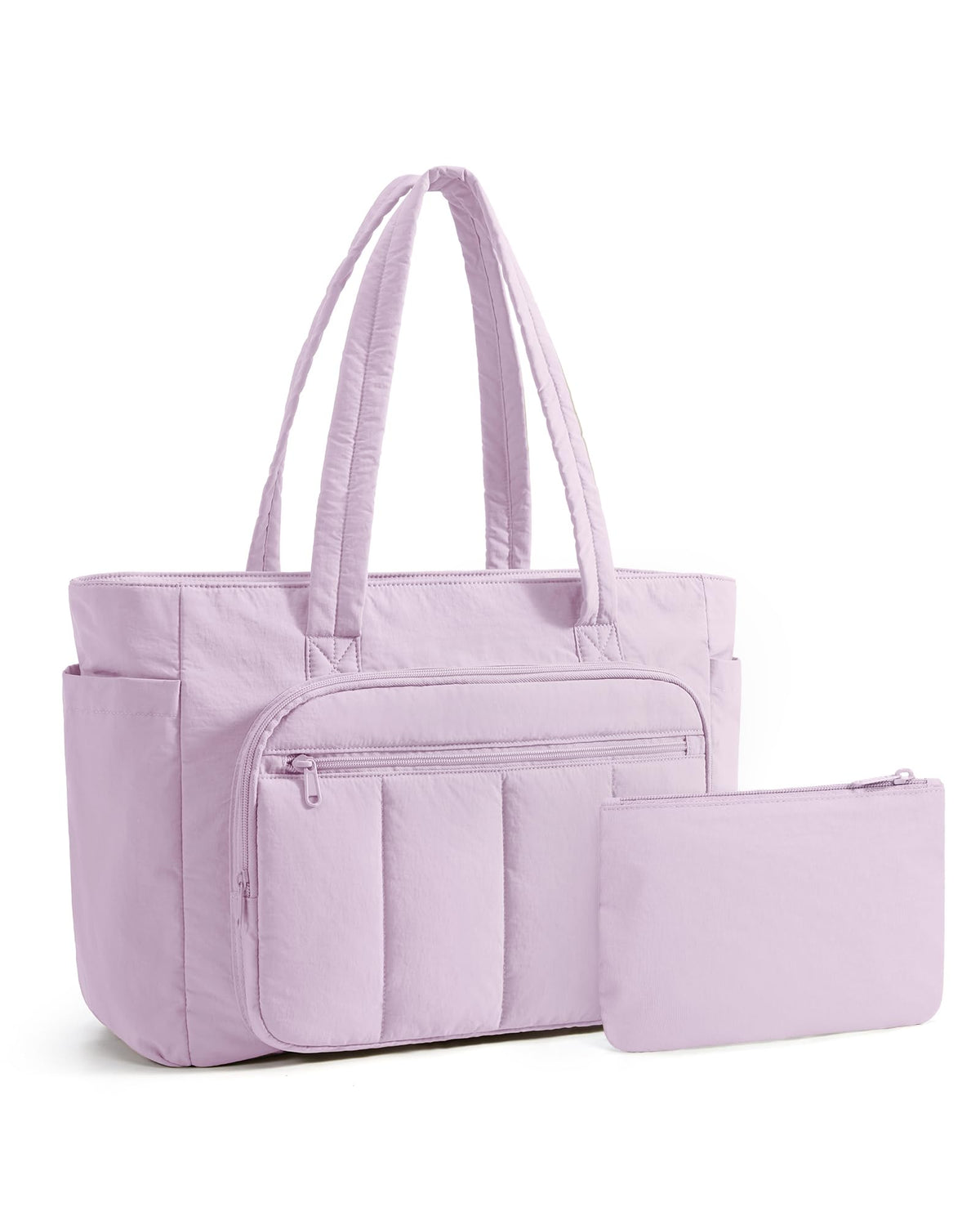 Liore Bags Quilted Puffer Tote Bag Set - 2-Piece Zipper Handbag & Matching Pouch for Work, Travel & College (Camel)