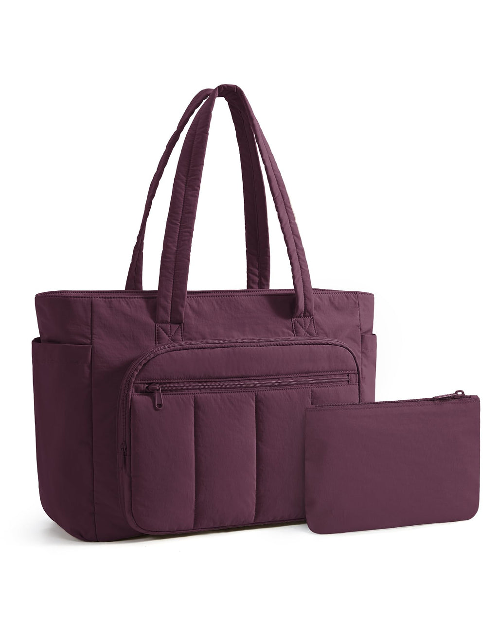 Liore Bags Quilted Puffer Tote Bag Set - 2-Piece Zipper Handbag & Matching Pouch for Work, Travel & College (Camel)