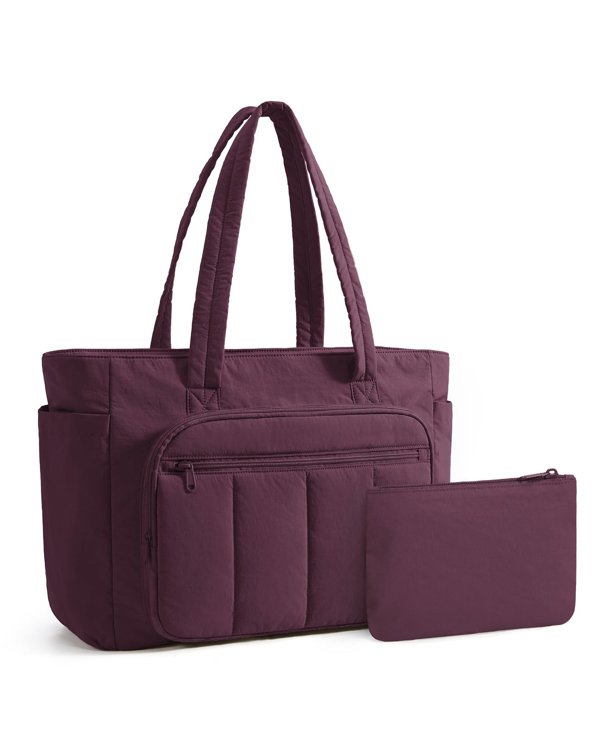 Liore Bags Quilted Puffer Tote Bag Set - 2-Piece Zipper Handbag & Matching Pouch for Work, Travel & College (Camel)