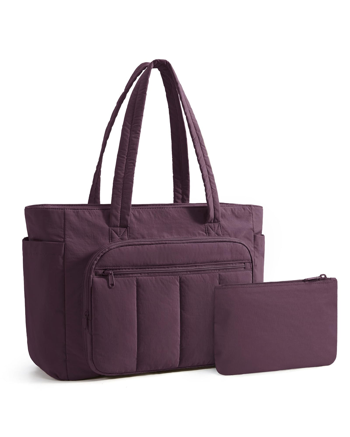 Liore Bags Quilted Puffer Tote Bag Set - 2-Piece Zipper Handbag & Matching Pouch for Work, Travel & College (Camel)