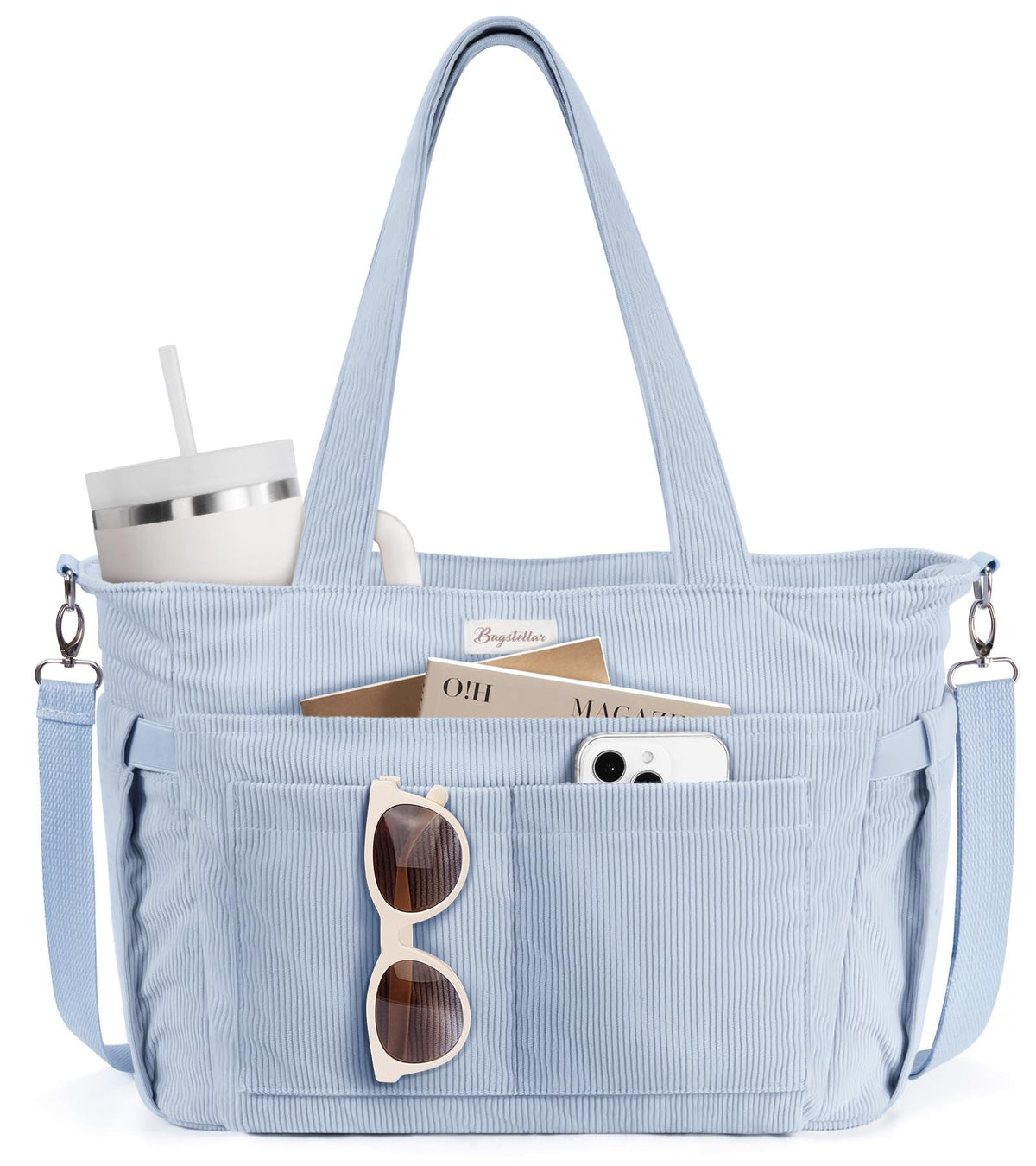 Liore Bags Premium Corduroy Tote Bag - 17-Pocket Laptop & Work Crossbody Purse for Women