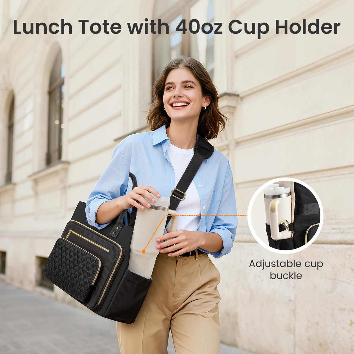 Liore Bags Professional Laptop Tote Bag for Women - 15.6" Work Briefcase with 40oz Cup Holder (Black/Beige/Brown)