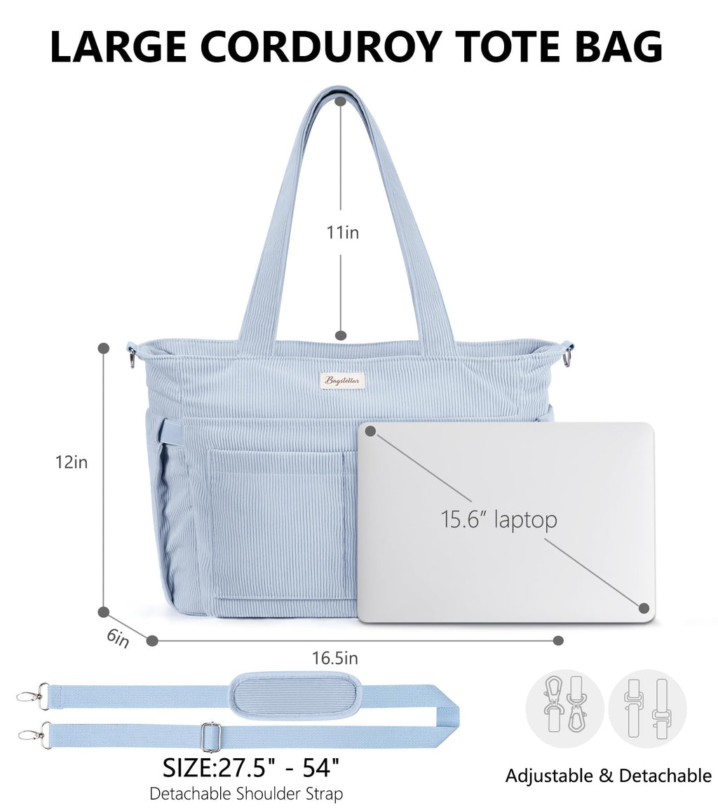 Liore Bags Premium Corduroy Tote Bag - 17-Pocket Laptop & Work Crossbody Purse for Women