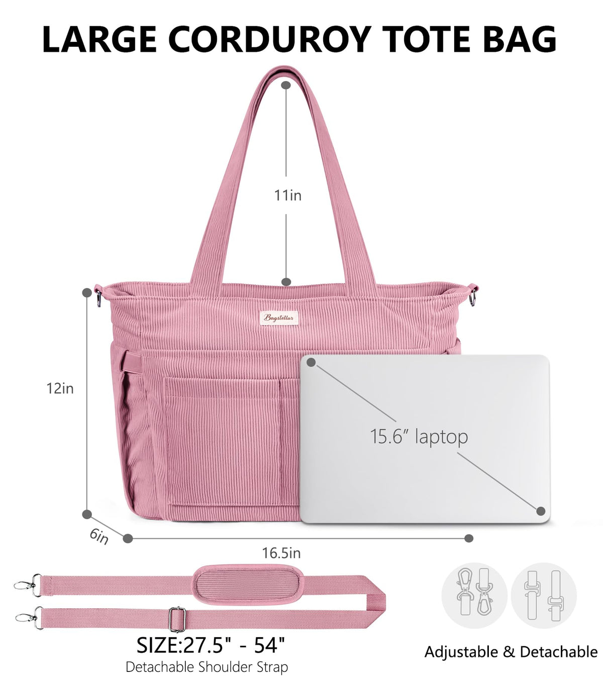 Liore Bags Premium Corduroy Tote Bag - 17-Pocket Laptop & Work Crossbody Purse for Women