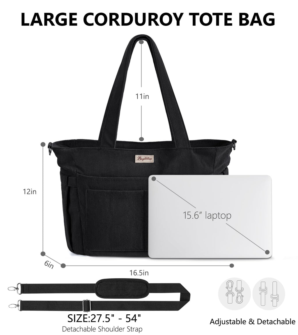 Liore Bags Premium Corduroy Tote Bag - 17-Pocket Laptop & Work Crossbody Purse for Women