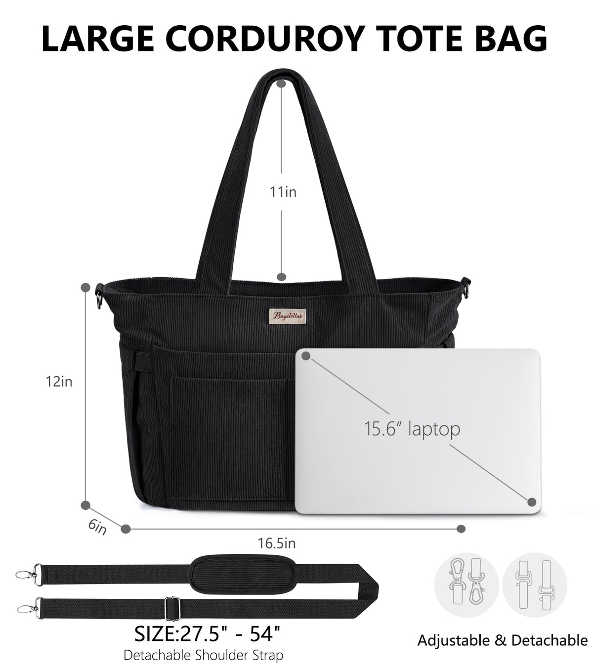 Liore Bags Premium Corduroy Tote Bag - 17-Pocket Laptop & Work Crossbody Purse for Women
