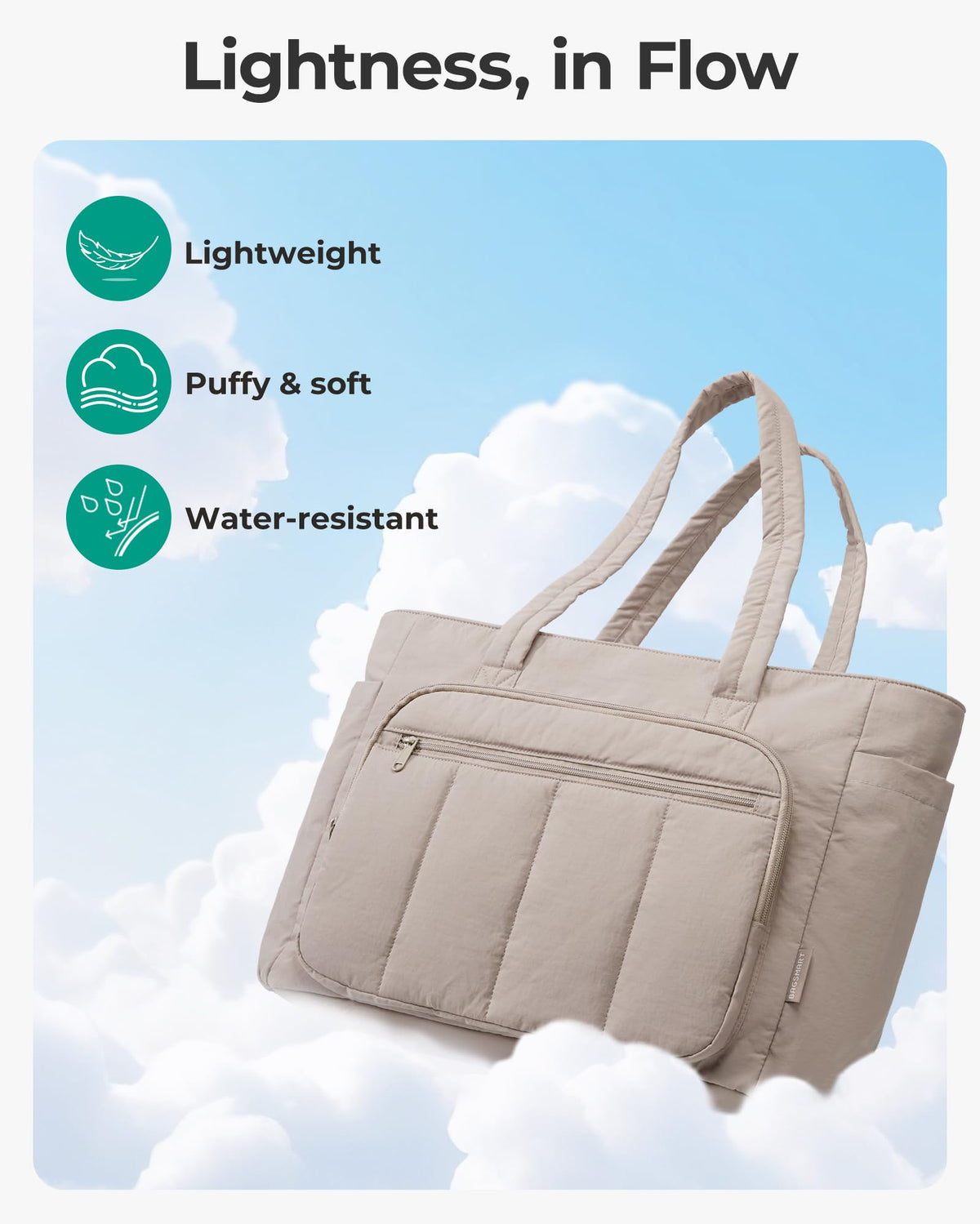 Liore Bags Quilted Puffer Tote Bag Set - 2-Piece Zipper Handbag & Matching Pouch for Work, Travel & College (Camel)