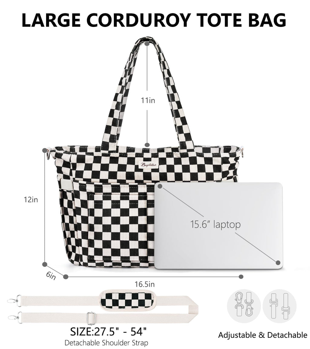 Liore Bags Premium Corduroy Tote Bag - 17-Pocket Laptop & Work Crossbody Purse for Women