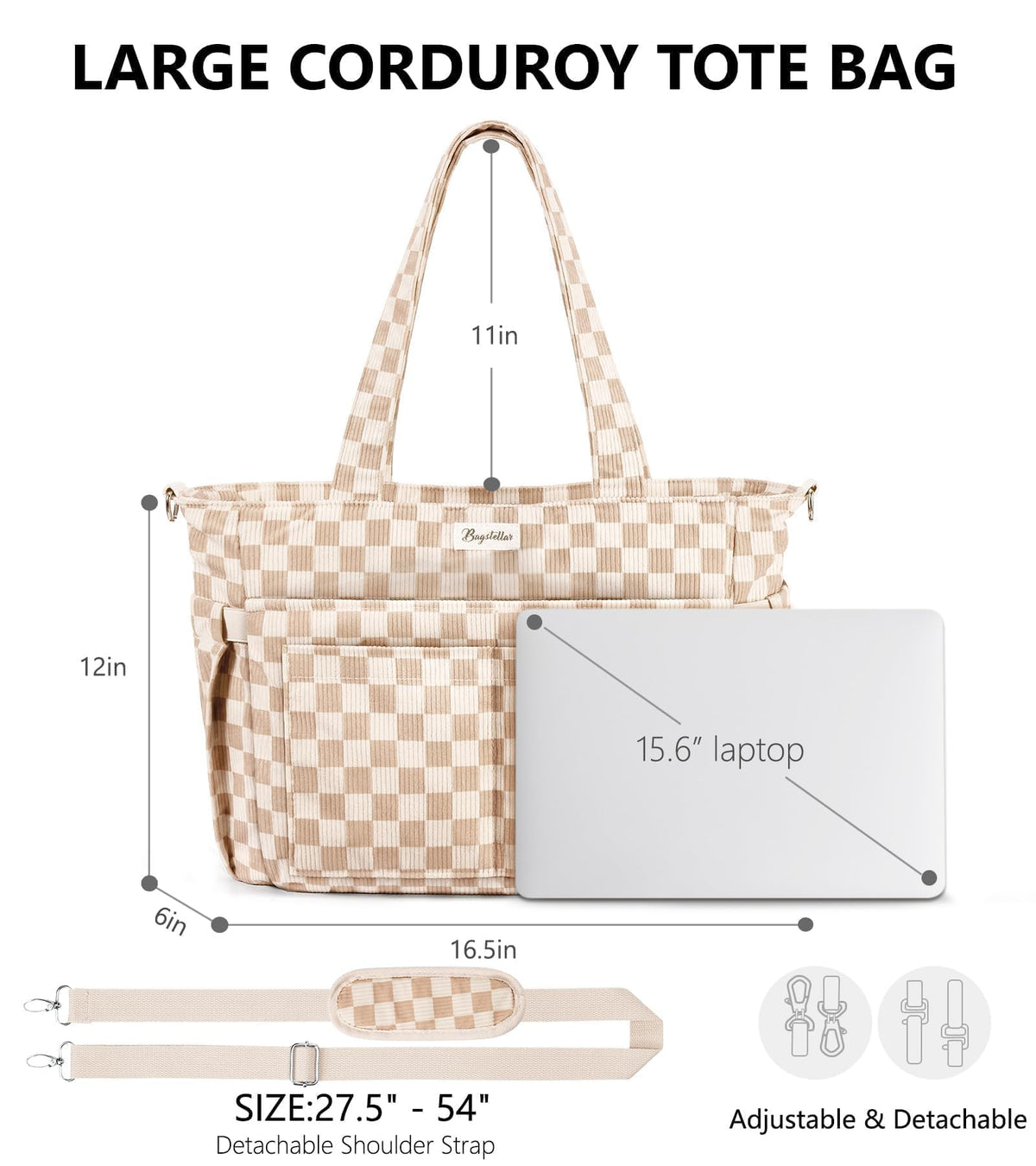 Liore Bags Premium Corduroy Tote Bag - 17-Pocket Laptop & Work Crossbody Purse for Women