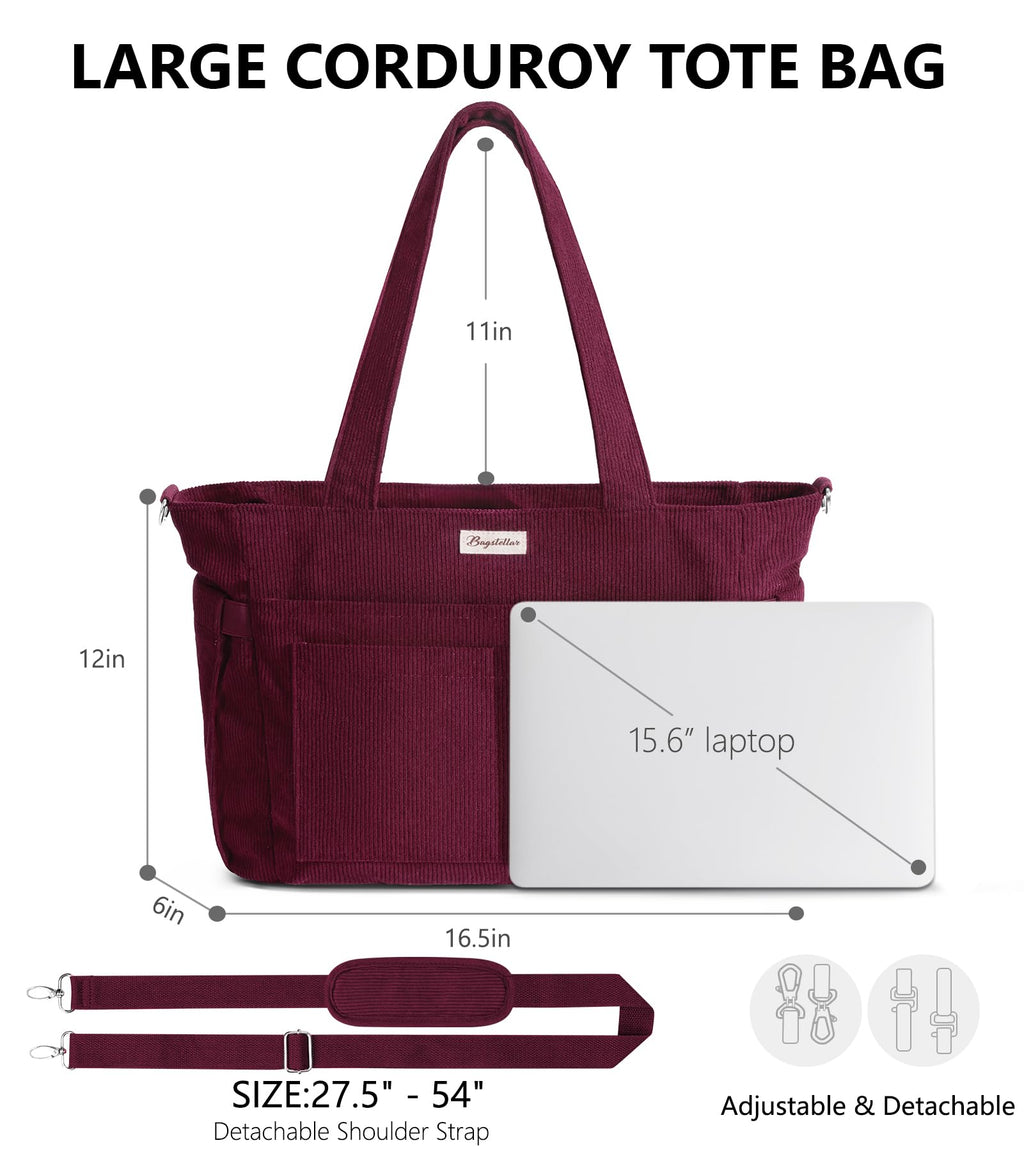 Liore Bags Premium Corduroy Tote Bag - 17-Pocket Laptop & Work Crossbody Purse for Women