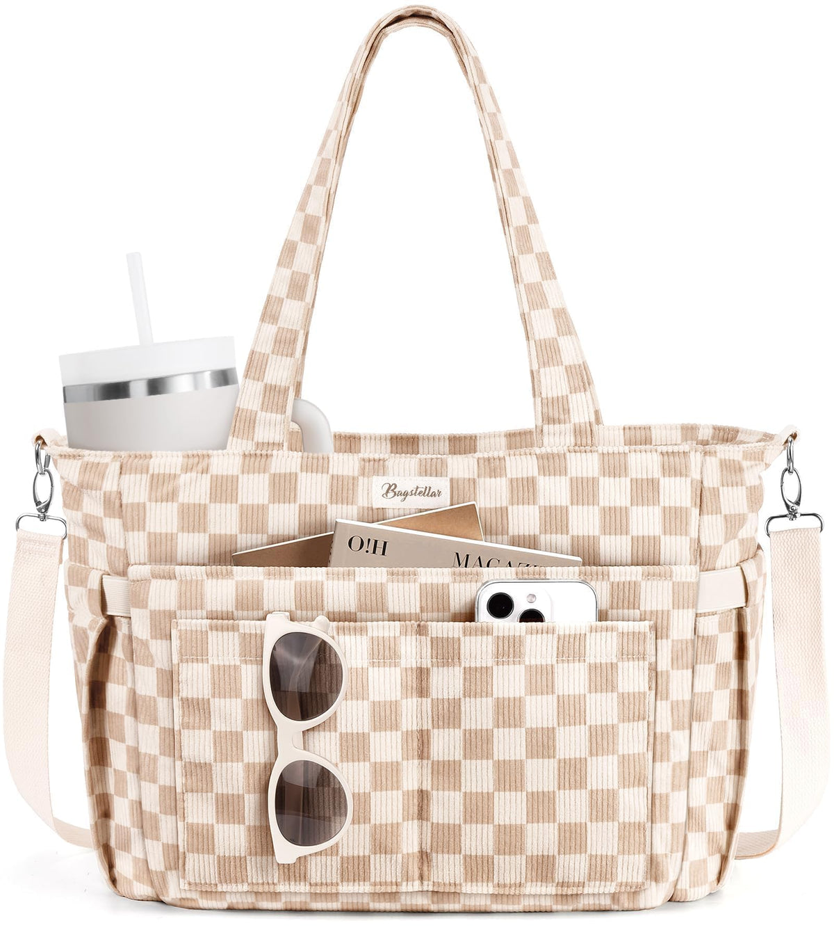 Liore Bags Premium Corduroy Tote Bag - 17-Pocket Laptop & Work Crossbody Purse for Women