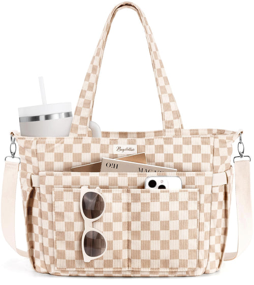 Liore Bags Premium Corduroy Tote Bag - 17-Pocket Laptop & Work Crossbody Purse for Women
