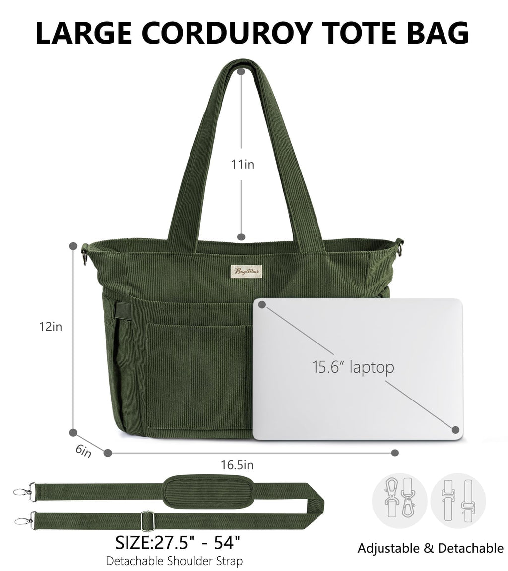 Liore Bags Premium Corduroy Tote Bag - 17-Pocket Laptop & Work Crossbody Purse for Women