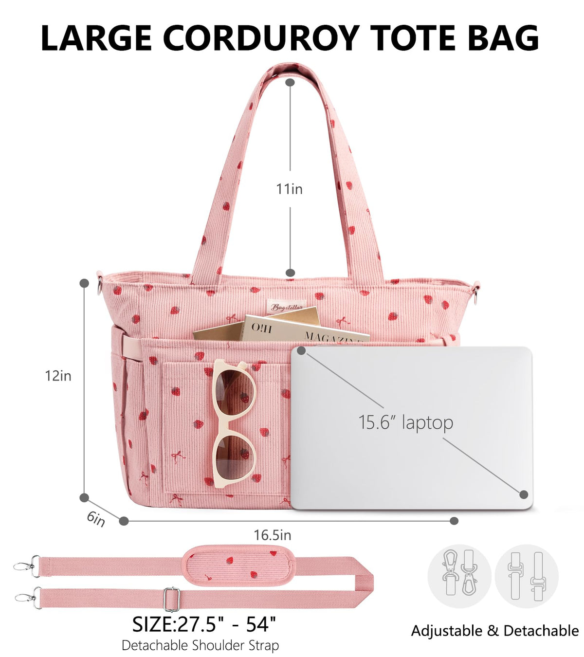 Liore Bags Premium Corduroy Tote Bag - 17-Pocket Laptop & Work Crossbody Purse for Women