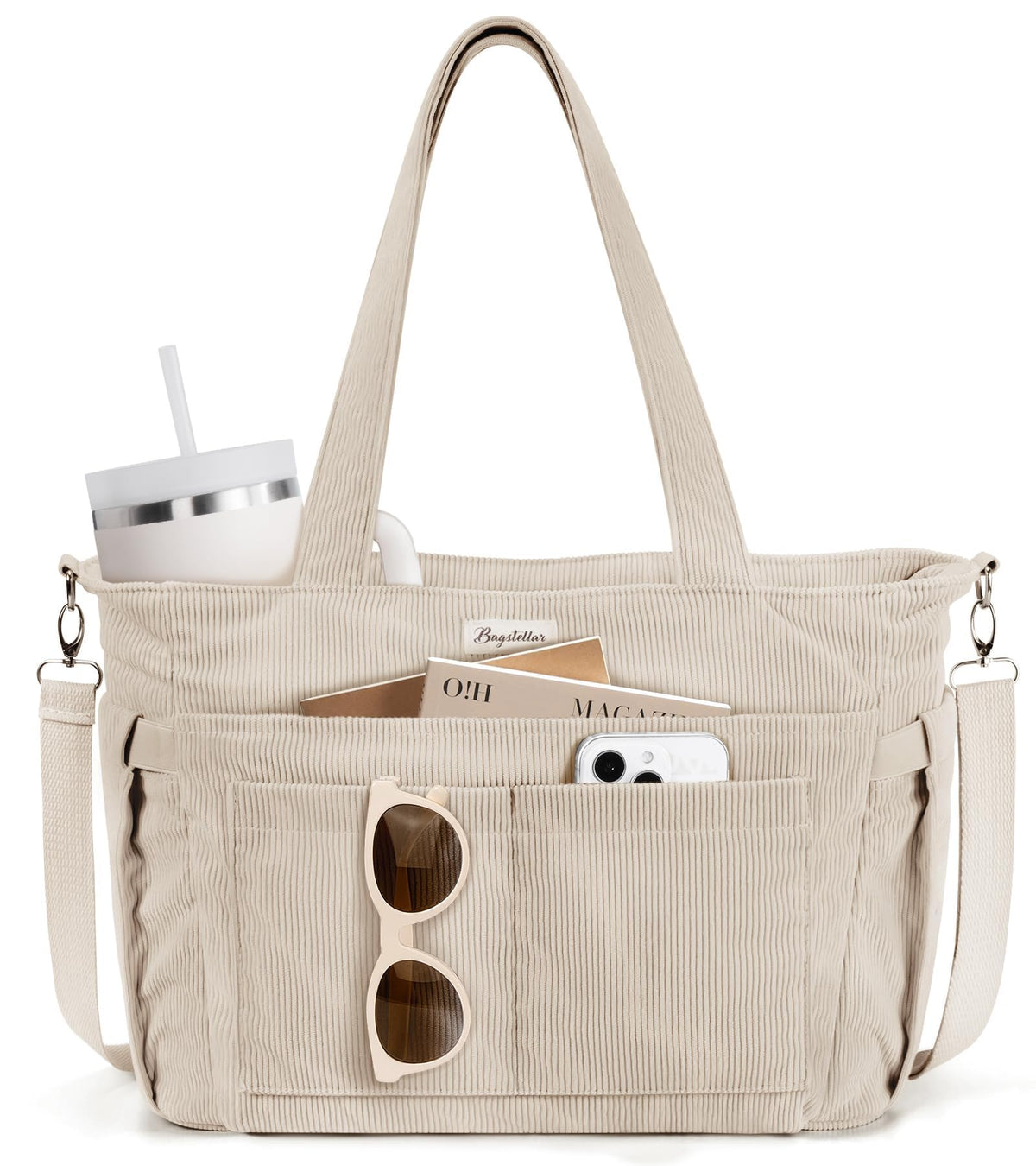 Liore Bags Premium Corduroy Tote Bag - 17-Pocket Laptop & Work Crossbody Purse for Women