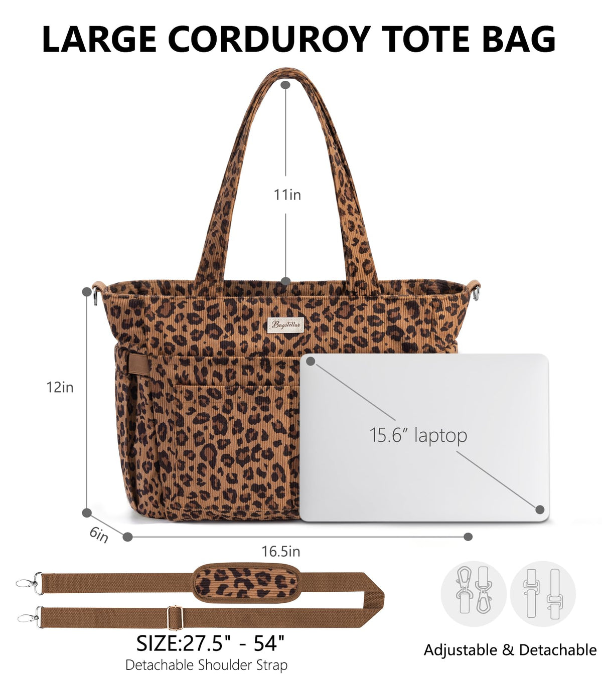 Liore Bags Premium Corduroy Tote Bag - 17-Pocket Laptop & Work Crossbody Purse for Women
