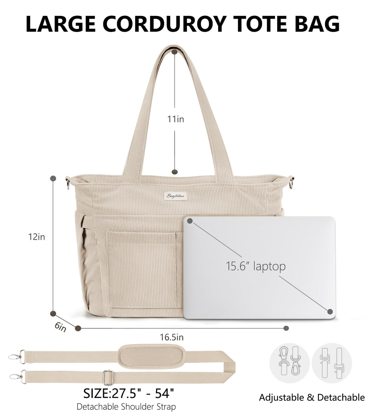 Liore Bags Premium Corduroy Tote Bag - 17-Pocket Laptop & Work Crossbody Purse for Women