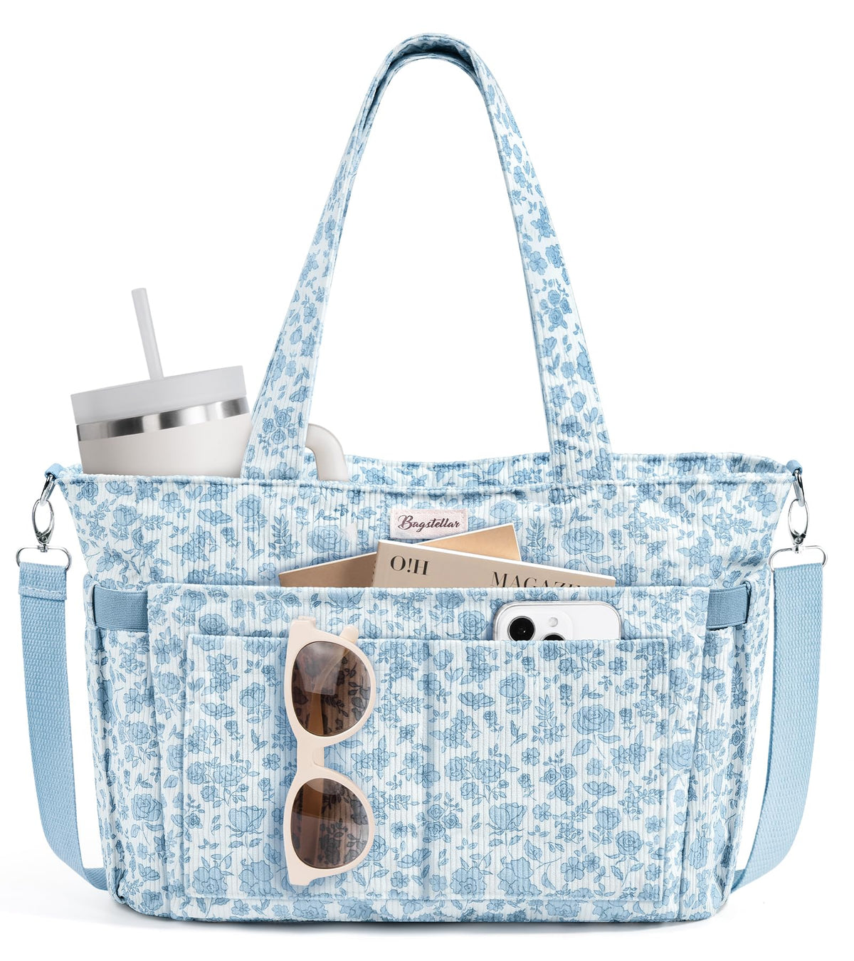 Liore Bags Premium Corduroy Tote Bag - 17-Pocket Laptop & Work Crossbody Purse for Women