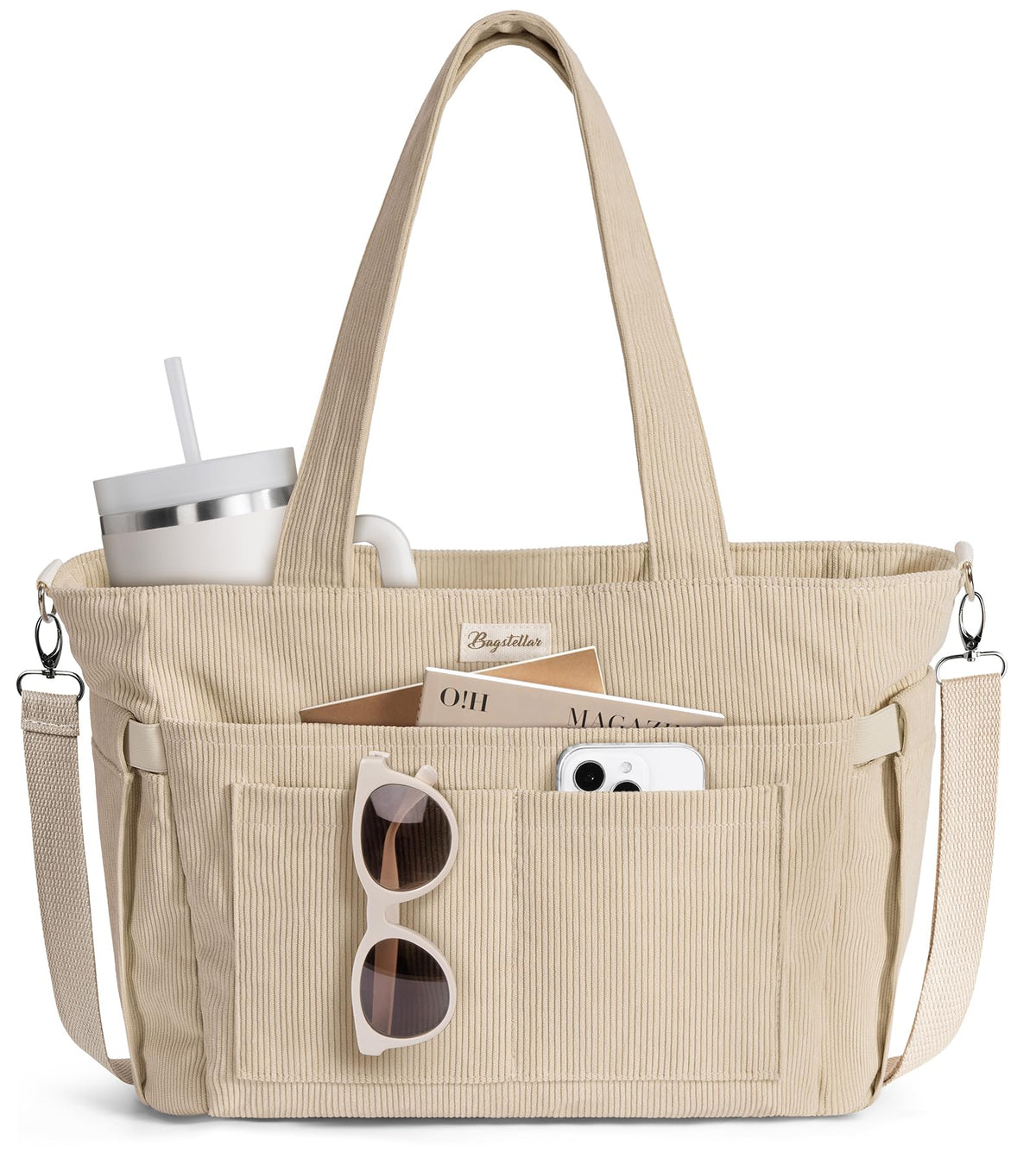 Liore Bags Premium Corduroy Tote Bag - 17-Pocket Laptop & Work Crossbody Purse for Women