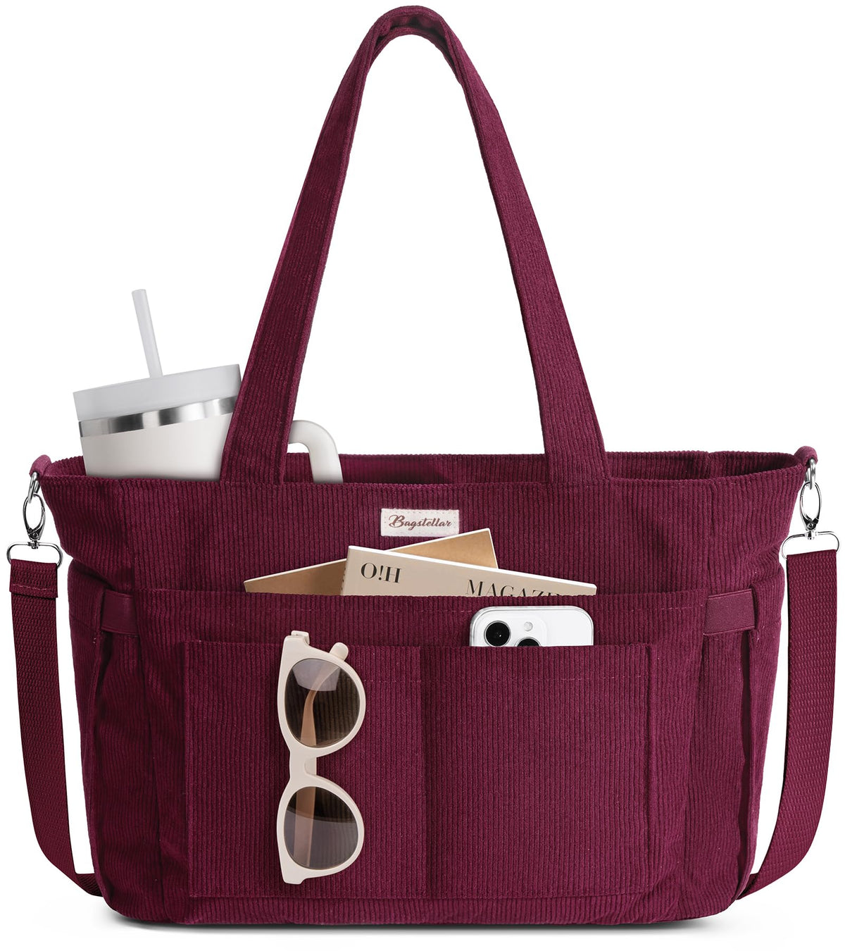 Liore Bags Premium Corduroy Tote Bag - 17-Pocket Laptop & Work Crossbody Purse for Women