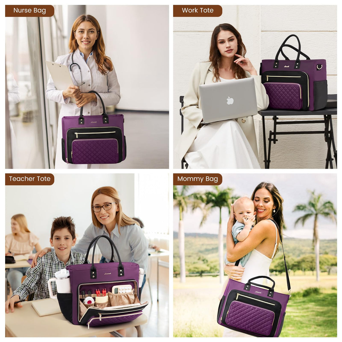 Liore Bags Professional Laptop Tote Bag for Women - 15.6" Work Briefcase with 40oz Cup Holder (Black/Beige/Brown)