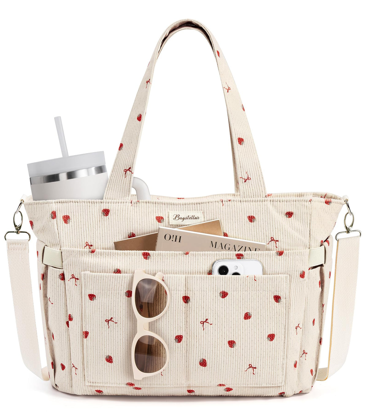 Liore Bags Premium Corduroy Tote Bag - 17-Pocket Laptop & Work Crossbody Purse for Women