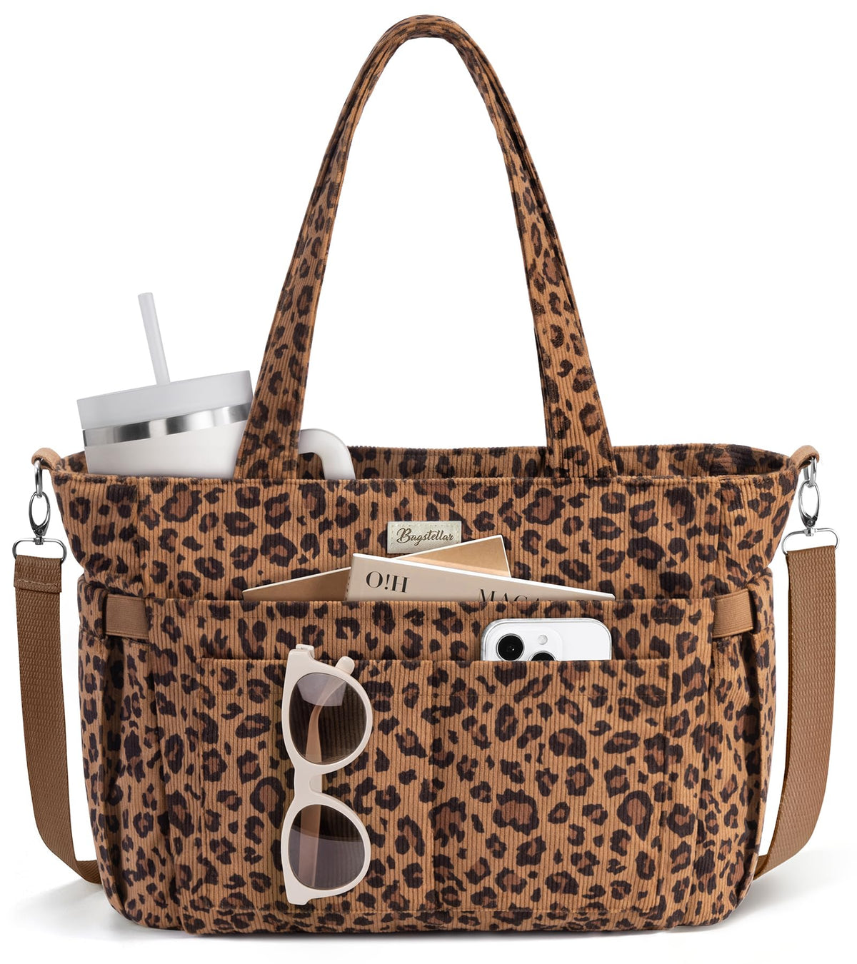 Liore Bags Premium Corduroy Tote Bag - 17-Pocket Laptop & Work Crossbody Purse for Women