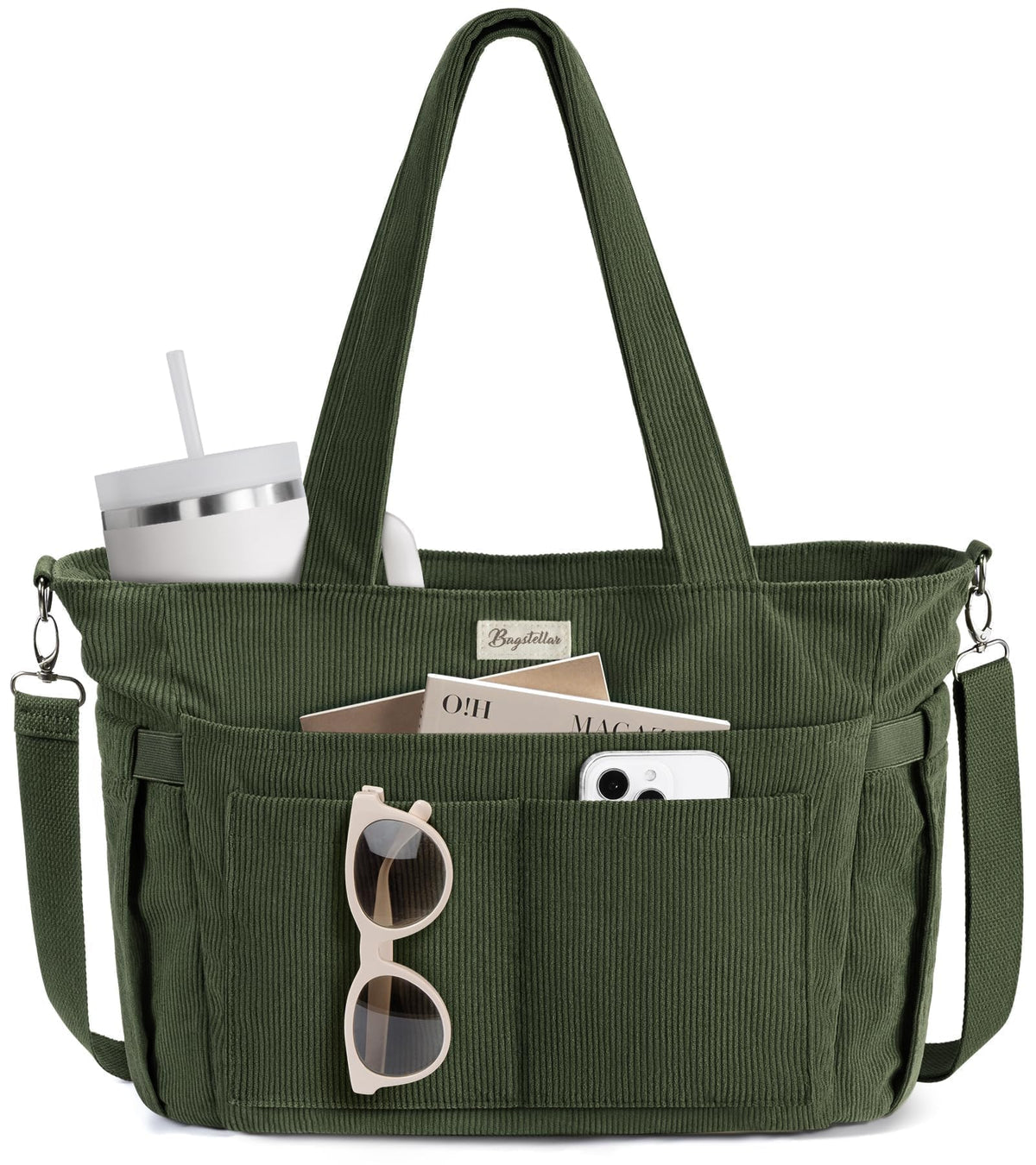 Liore Bags Premium Corduroy Tote Bag - 17-Pocket Laptop & Work Crossbody Purse for Women