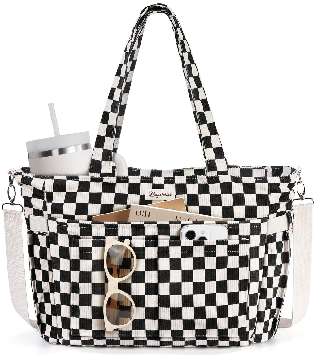 Liore Bags Premium Corduroy Tote Bag - 17-Pocket Laptop & Work Crossbody Purse for Women