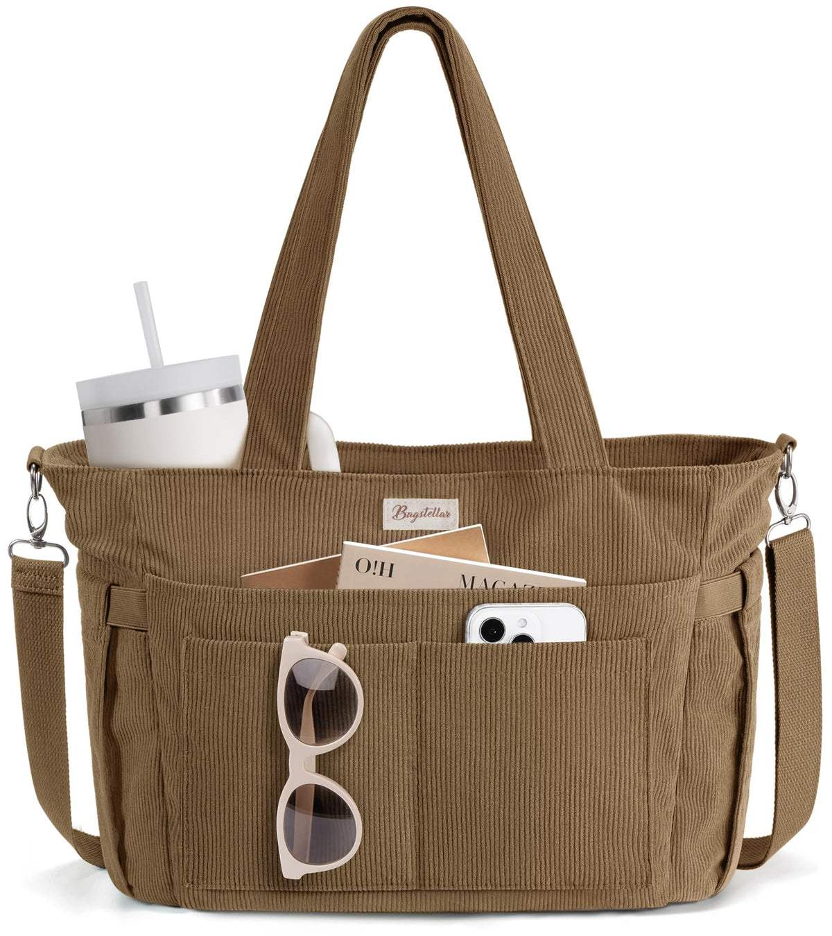 Liore Bags Premium Corduroy Tote Bag - 17-Pocket Laptop & Work Crossbody Purse for Women