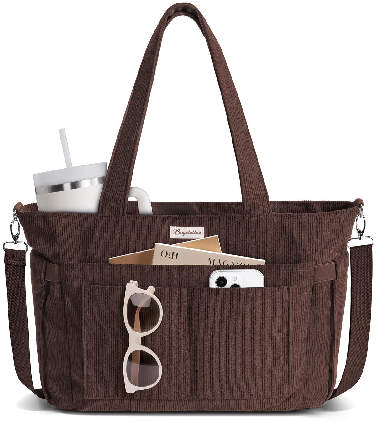 Liore Bags Premium Corduroy Tote Bag - 17-Pocket Laptop & Work Crossbody Purse for Women